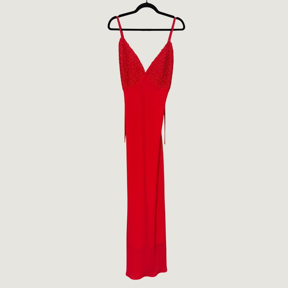 Red Rosette Floral Cami Maxi Slip Dress V Neck Romantic Date Night Plus Size 1X